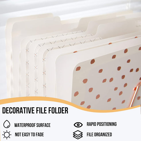 Y YOMA 12 Pack Rose Gold File Folders, Letter Size, Cute Heavyweight Organizers for Office, School, Home with Tab