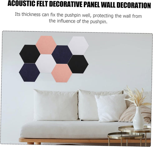 NUOBESTY 8pcs Acoustic Felt Panels, Hexagon Cork Board, Colorful Stitching Felt Bulletin Board Tiles