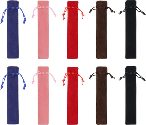 Tupalizy 10PCS Velvet Drawstring Pen Pouch Bag, 6.9x1.4 Inch Single Suede Sleeve for Protecting Storing