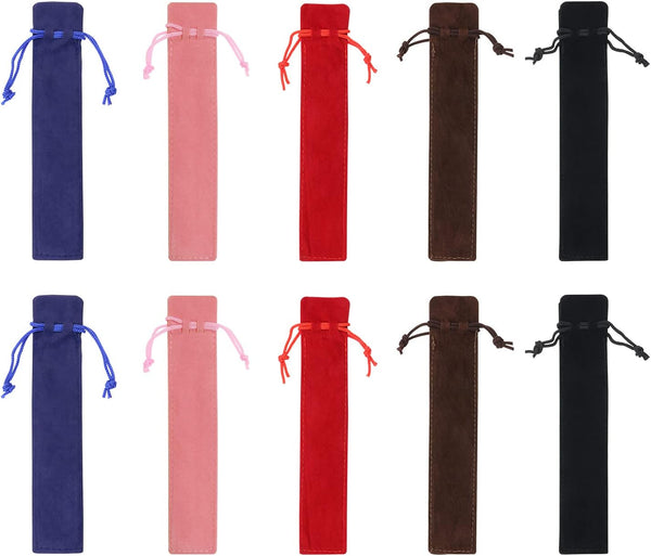 Tupalizy 10PCS Velvet Drawstring Pen Pouch Bag, 6.9x1.4 Inch Single Suede Sleeve for Protecting Storing