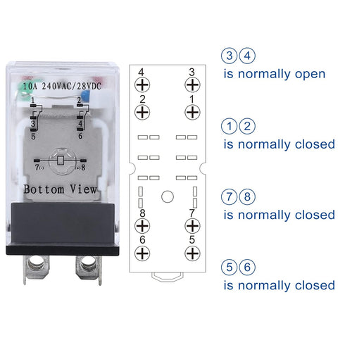 Electromagnetic Power Relay, 8-Pin 10 AMP 12V DC Relay Coil with Socket Base, LED Indicator, MY2NJ
