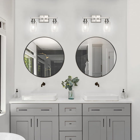 Unicozin 2 Light Bathroom Light Fixtures, Modern Vanity Lights Over Mirror, Brushed Nickel Wall Lamp with Clear Glass
