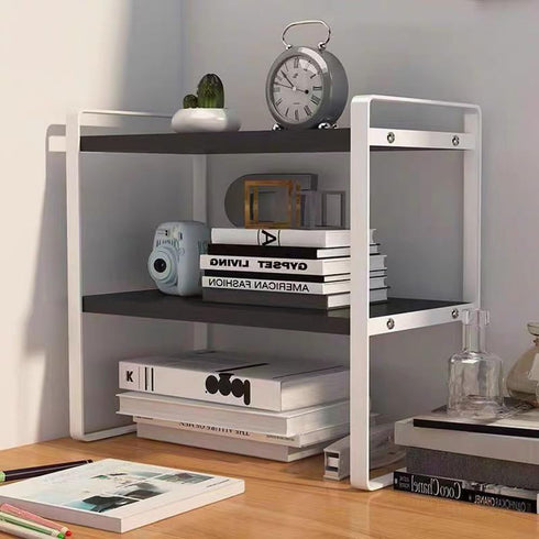 Hbluefat Desktop Organizer Shelf, 2-Tier Multipurpose Wood Office Desk Storage Rack, Small Computer Desk Bookshelf for
