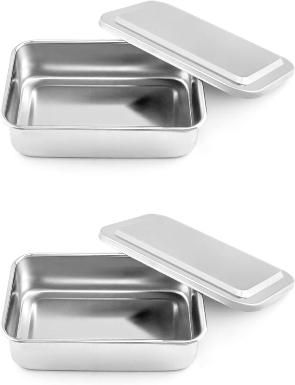 QWORK Stainless Steel Instrument Tray Organizer, 2 Pack 6" Solid Box with Lid, Sterilization Box for Lab Supplies