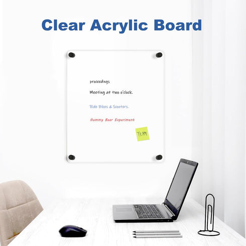 Clear Acrylic Dry Erase Board, 12" X 14" Black Non-Magnetic Frameless White Board for Wall, 2 Markers