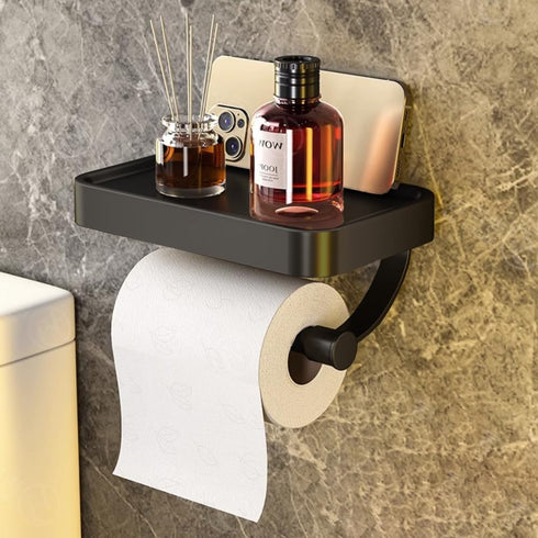 DGYB Bathroom Toilet Paper Holder Wall Mount Black Paper Towel Holder with Shelf Rustproof & Multifunctional