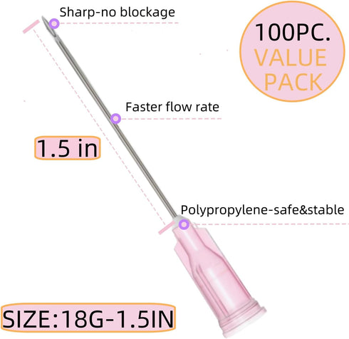 100 Pack 18 Gauge 1.5 Inch Sterile Disposable Lab Supplies, Scientific and Industrial Dispensing Needle Accessories