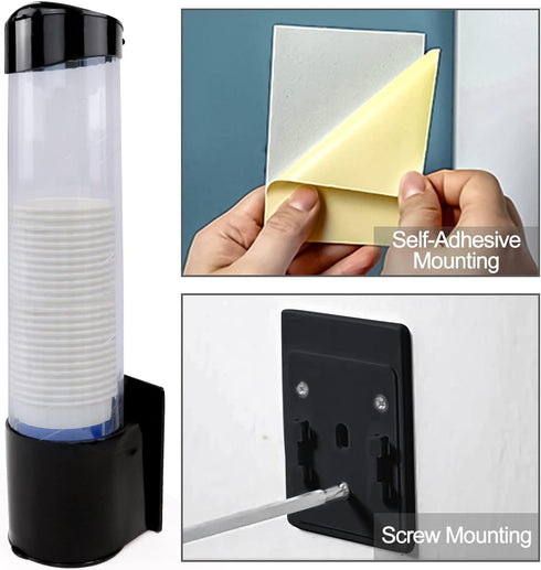 Cup Dispenser, Water Cooler Pull Type Holder for 5oz - 7oz Cone or Flat Bottom Cups, Wall Mount