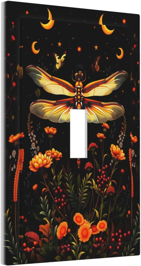 HTSAHKV 3 5 Inch Floral Dragonfly Wall Plate Light Switch Cover Single Gang Outlet Faceplate Print Plate Cover X