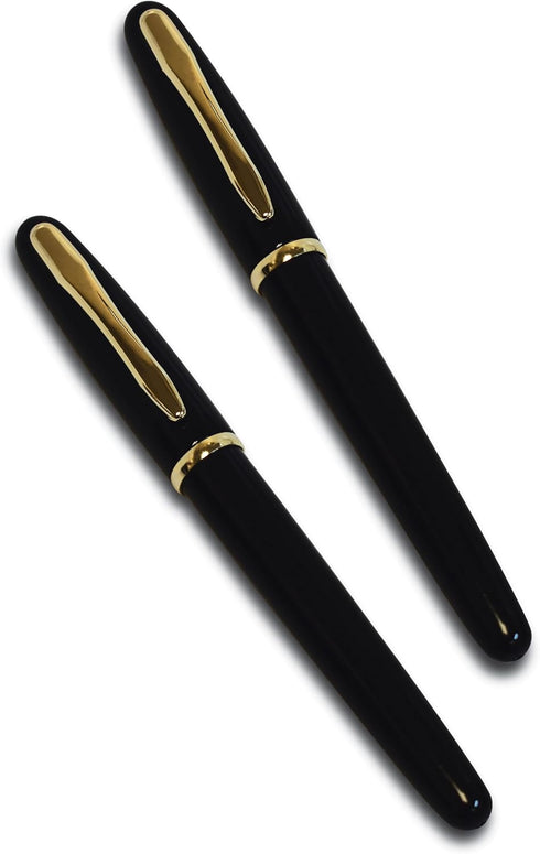 Better Office Products Executive Black Gel Pen, 2 Pack, Classic Business Pen, Black 0.7mm Medium Point, Gold Accents