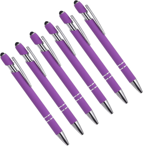 YOKIVE 6 Pcs 2 in 1 Ballpoint Pen with Stylus Tip, Black Ink Metal 1.0mm Medium Point, Great for Touch Screens (Purple)