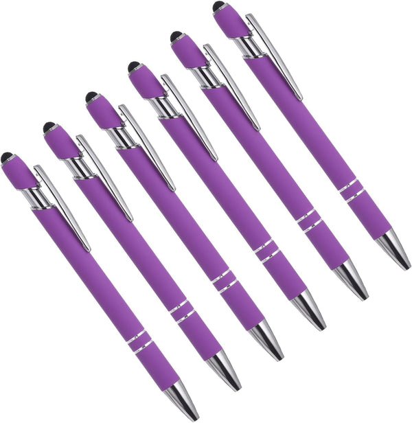 YOKIVE 6 Pcs 2 in 1 Ballpoint Pen with Stylus Tip, Black Ink Metal 1.0mm Medium Point, Great for Touch Screens (Purple)
