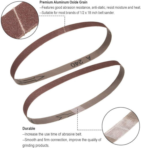 1/2 Inch x 18 Inch Sanding Belts, 240 Grit Aluminum Oxide Sanding Belt for Woodworking, Metal Polishing (30 Pack)