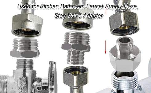 Beduan Stainless RV Faucet Adapter, 1/2 NPT Male to 3/8 Comp. Male, Pack of 2