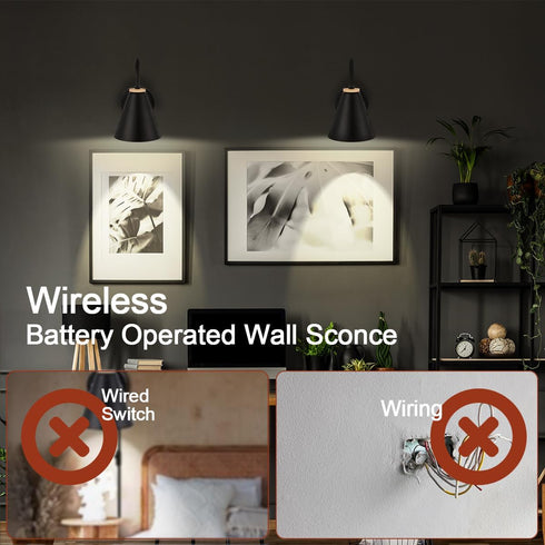 Dimmable Bulb, Dimmable (1 Pack) Battery Operated Black Faux-Wood Industrial Wall Sconce, Easy to Install Not Wires