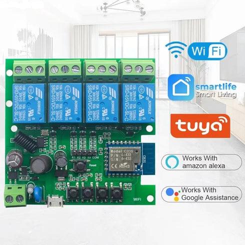 Tuya Smart Life WiFi Momentary Inching Relay Self-Locking Switch Module,DC 7-32V/USB 5V WiFi RF Bluetooth Relay,DIY Smart Home,Compatible with Alexa Goolge Home(4CH Smart Life)