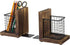 MyGift Rustic Burnt Wood Decorative Bookends with Matte Black Metal Wire Basket for Office Supplies, 1-Pair