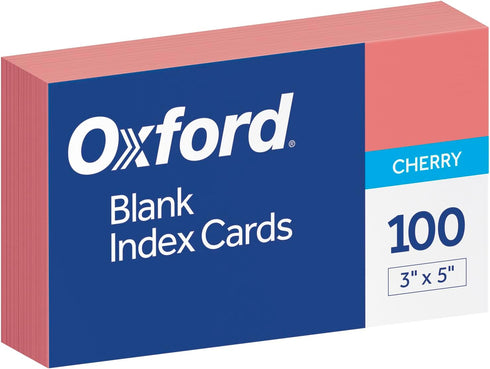 Oxford Blank Color Index Cards, Cherry, 3" x 5", 100 Per Pack (7320 CHE)