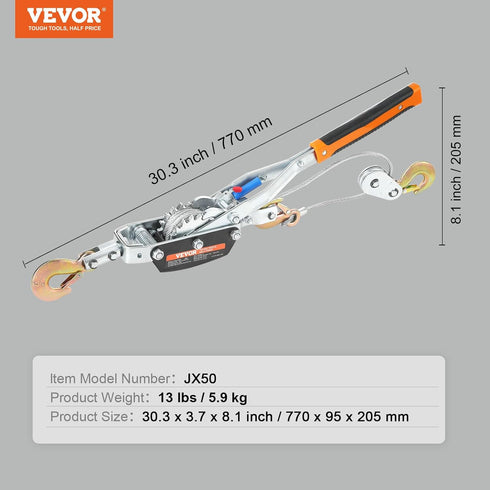 VEVOR Come Along Winch, 5 Ton Pulling Capacity, 11.5 ft Steel Cable, Heavy Duty Ratchet Power Puller