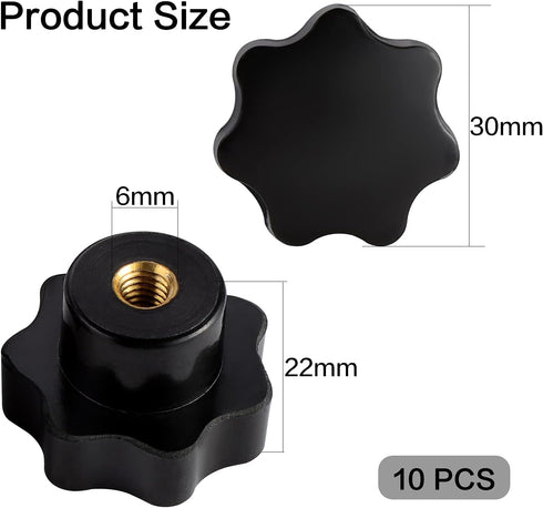 OCR 10Pcs M6 7 Star Knob - Knurled Thread Clamping Knob, Black Plastic Screw-On Star Knob Handle