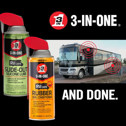 3-IN-ONE 4-Pack RVcare (Slide Out Silicone, Window & Track Dry Lube, Rubber Seal Conditioner, Trailer Hitch Gel Lube)