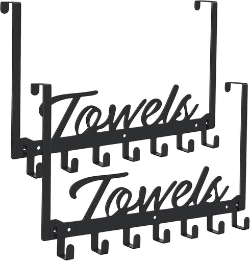 2 Pack Over The Door Hooks, Heavy Duty Towel Rack for Bathroom, Wall Mount Hanger with 14 Hooks for Towels