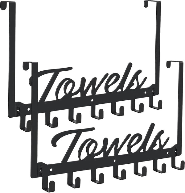2 Pack Over The Door Hooks, Heavy Duty Towel Rack for Bathroom, Wall Mount Hanger with 14 Hooks for Towels