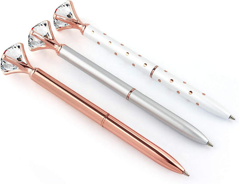 NNY 3 PCS Metal Crystal Diamond Ballpoint Pens, Fancy Gifts for Women Girls, Includes 3 Pen Refills