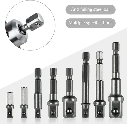 8 Pcs Drill Bit Adapter Set, Impact Grade Socket Adapter for Screwdriver, Cordless Drill