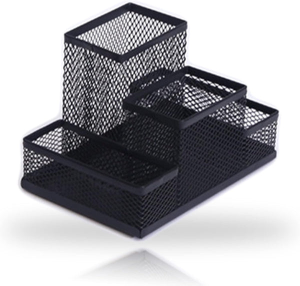 Desk Organizer, Desktop Mesh Pen Pencil Holder Caddy with 4 Compartments for Office, Home, School Supplies