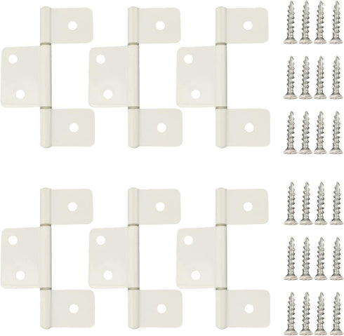 Three Leaf Non-Mortised Hinge 6 Pack, White Door Hinges with Screws for Home & Interior Furniture