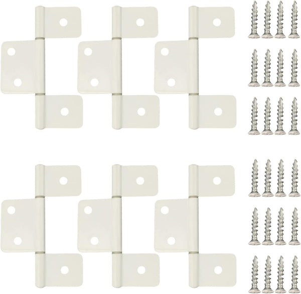 Three Leaf Non-Mortised Hinge 6 Pack, White Door Hinges with Screws for Home & Interior Furniture