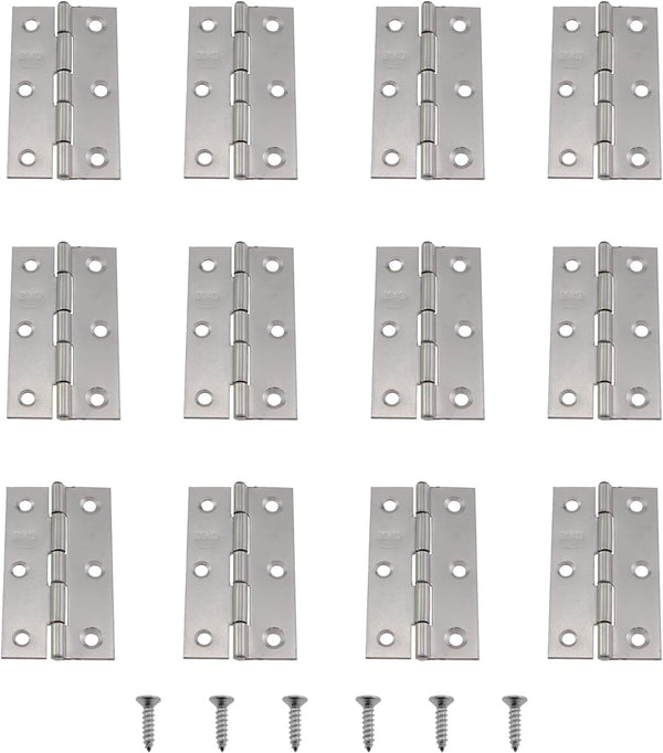MDXing 12PCS 66x38x1.2mm Stainless Steel Butt Hinge Silver Door Hinges Window Hinge Indoor