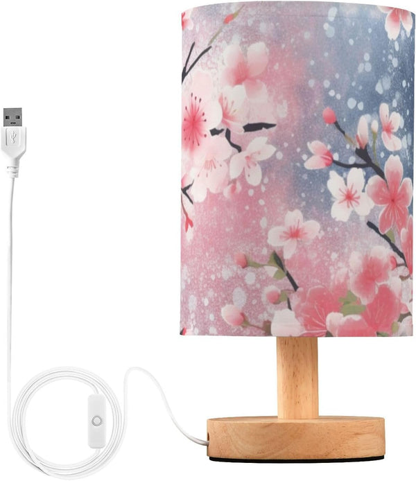 MNSRUU Night Stand Light Lamp Red Pink Cherry Blossoms Bedside Table Lamp