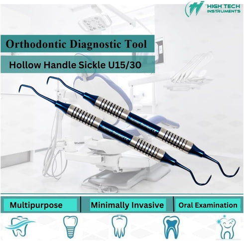 HIGH TECH INSTRUMENTS U15/30) Dental Curette Hollow Handle, Blue Titanium Coated Professional Teeth Cleaning Calculus