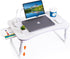 Height Adjustable Laptop Desk for Bed, Foldable Portable Bed Table with USB, Storage Drawer, Cup Holder, White