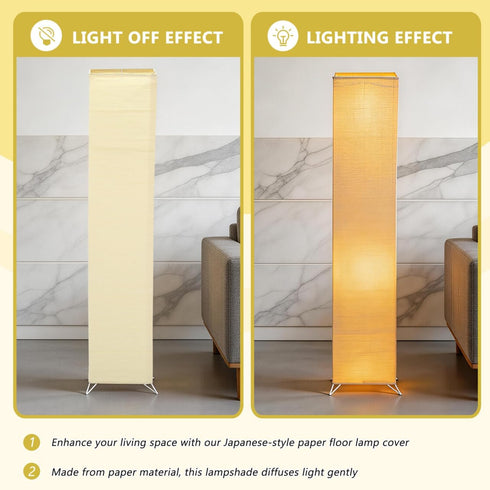 VICASKY Japanese Paper Floor Lamp Shade Replacement, Foldable Standing Lampshade Cover Paper Floor Light Cover
