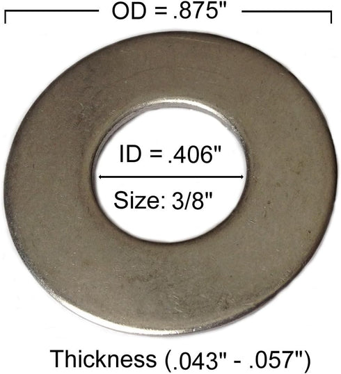 Type 316 Stainless Steel Common Flat Washers Size 3/8" (Pack of 100 pcs) Marine Bolt Supply