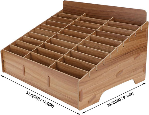 Ciieeo Wooden Desk Organizer, 30 Grid Cell Phone Storage Box for Office and Classroom, Brown