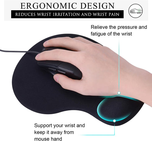 JIKIOU 2 Pack Mouse Pad, Ergonomic Mouse Pads with Comfortable Gel Wrist Rest Support and Smooth Cloth, Non-Slip PU