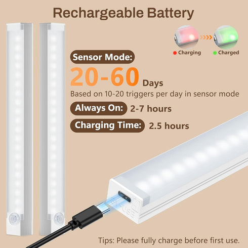 12 3 Dimming, Closet, (2 Pack) DWEPTU Rechargeable Motion Sensor Light Indoor, LED Under Cabinet Lighting with Modes