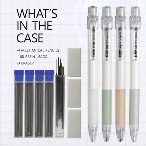 Mechanical Pencil Set 4PCS 0.5 Mechanical Pencils 100 HB Lead 3 Erasers for Students by Idcrea