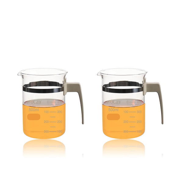 Glass Beaker with Handle, 500ml, 3.3 Borosilicate Griffin Low Form, Pack of 2