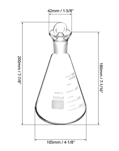 QWORK 500ml Iodine Flask with Stopper, 2 Pack Heavy Duty Borosilicate Glass Erlenmeyer Flask, Conical Shape