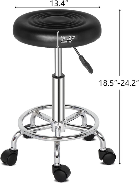 Generic Adjustable Black PU Leather Rolling Stool