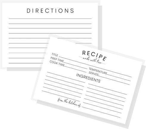 Recipe Instruction Cards: 50 Postcard Size 4 x 6” Index Cards for Kitchen Supplies and Gifts