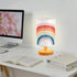 Lonfliness Boho Kids Table Lamp Rainbow Bedside Lamp Bedroom LED Night Light with Linen Wooden Nightstand Cartoon