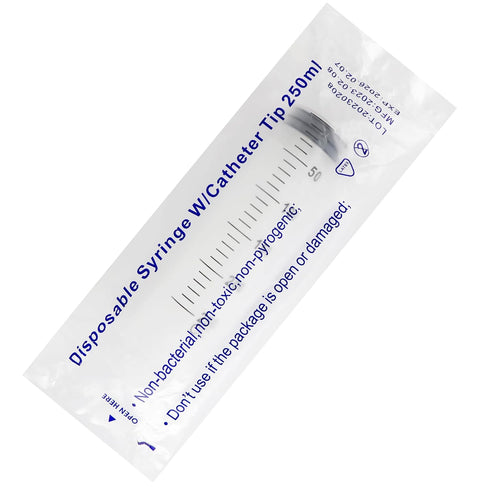 2 Pack 250ml Syringes with 55.1” Tube & 14G 1.5” Needle, Sterile Individually Packaged for Labs, Measuring