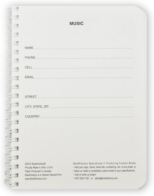 BookFactory Music Notebook/Music Journal, 100 Pages, 5'' x 7'', 10 Staves per page Format
