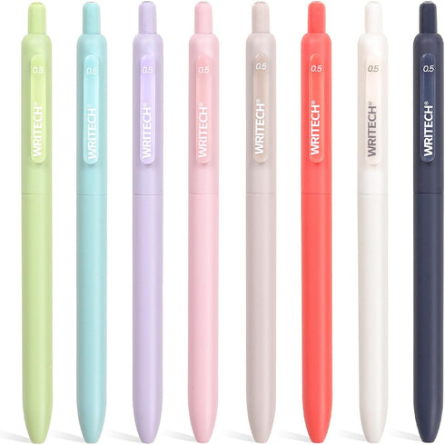 WRITECH Gel Pens 0.5mm Fine Point: Retractable Multicolor Ink 8ct, Silent Click, Extra Smooth Writing, Non Bleed